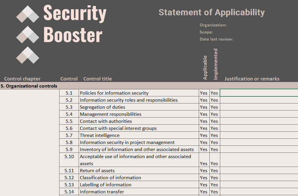 statement of applicability iso27001